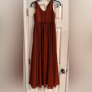 Duntery A-Line Floor Length Junior Bridesmaid Dress V-Neck Teracotta Girls 10